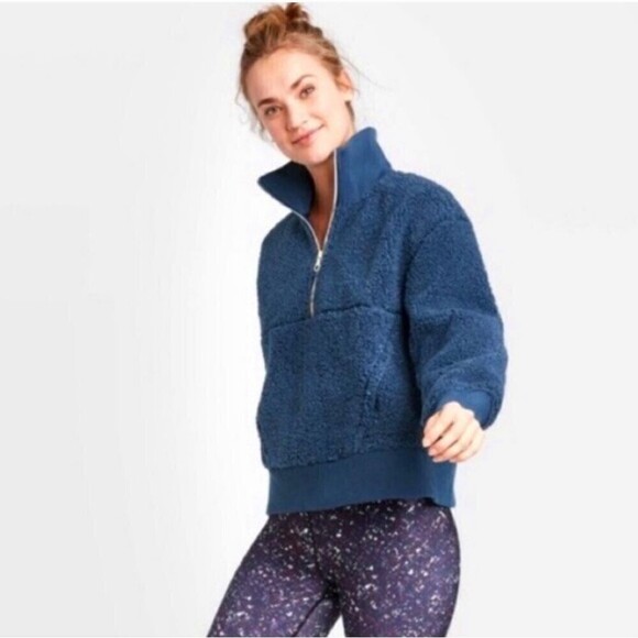 JoyLab Blue Sherpa Pullover Half Zip Jacket - Picture 1 of 8